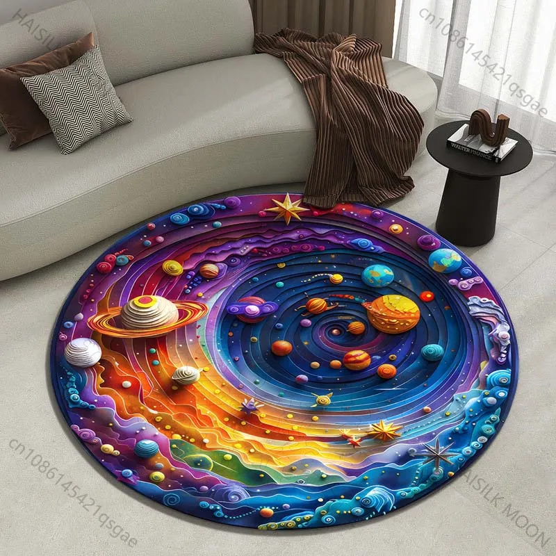 Multiple sizes Colorful space planets art Print Round Carpet Living Room Bedroom Table Chair Sofa Decorative Carpet Luxury gifts