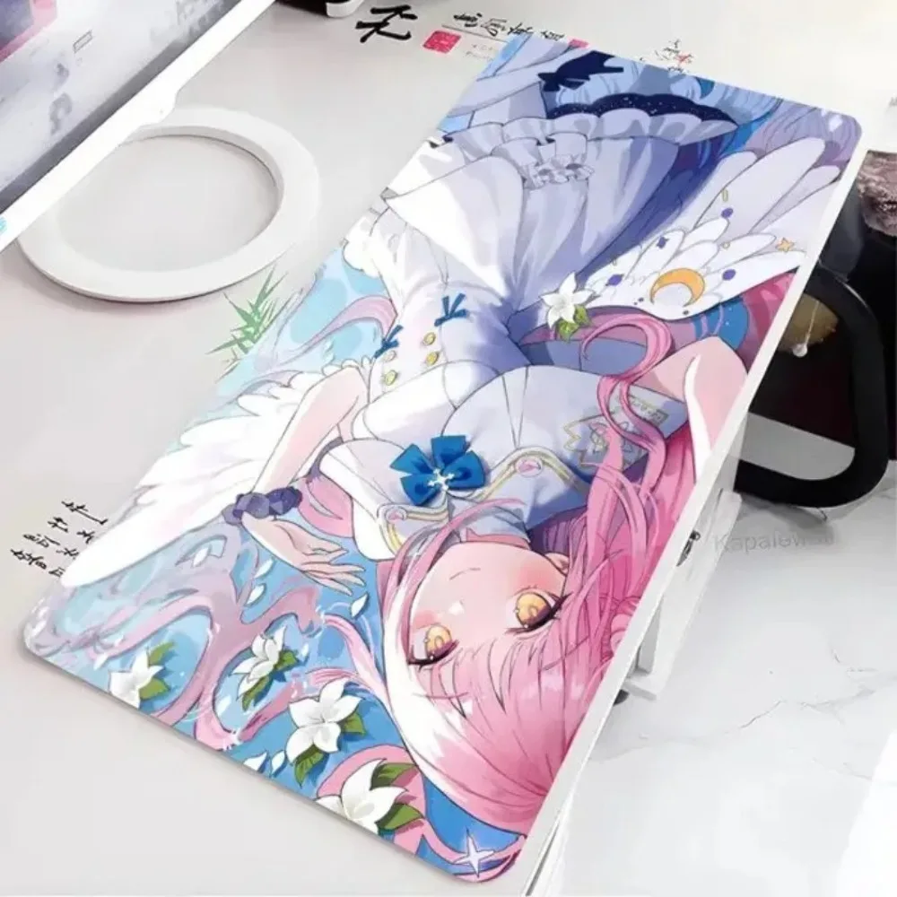 Anime Mouse Pad Gamer XXL Mat Long Pink Hair Angel Girl White Wing Blue Bow Floral Sky Base Desk Pad Office Gaming Home Desk