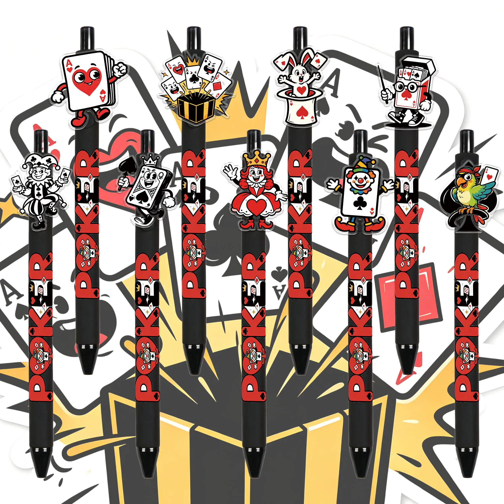 9PCS/16PCS playing cards press the black rod of the ballpoint pen to smoothly brush the question pen with random office patterns