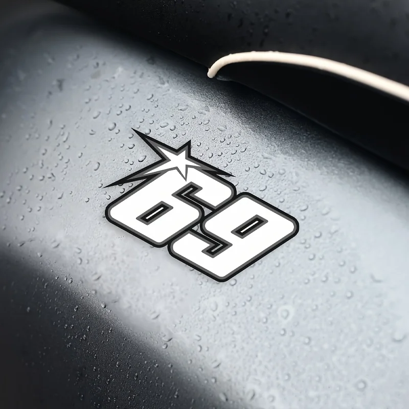 White Black Star Number 69 Racing Style Sticker, Waterproof Vinyl Decal for Motorcycle Car Helmet