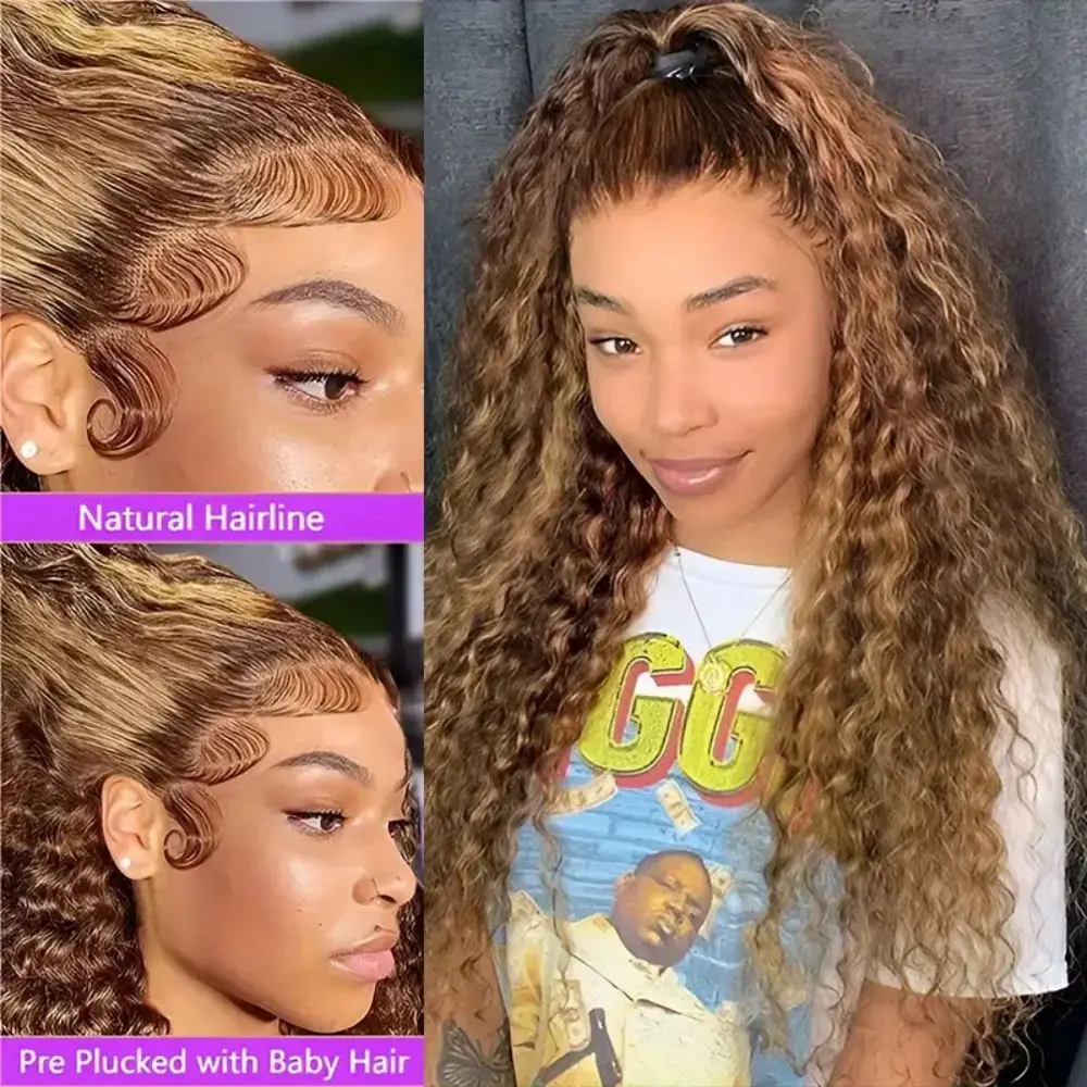 13x4 العسل شقراء موجة عميقة الدانتيل الباروكة الأمامية 200% الكثافة الشعر البشري قبل قطعها مجعد نمط للنساء مثالية لعيد الميلاد