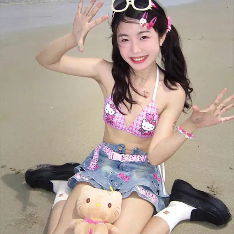 

Hello Kitty Bikini Swimsuit Sanrio Sexy Swimsuit Japanese Cute Girl Summer Sweet Spa Vacation Swimming Beach Hot Print Swimsuit