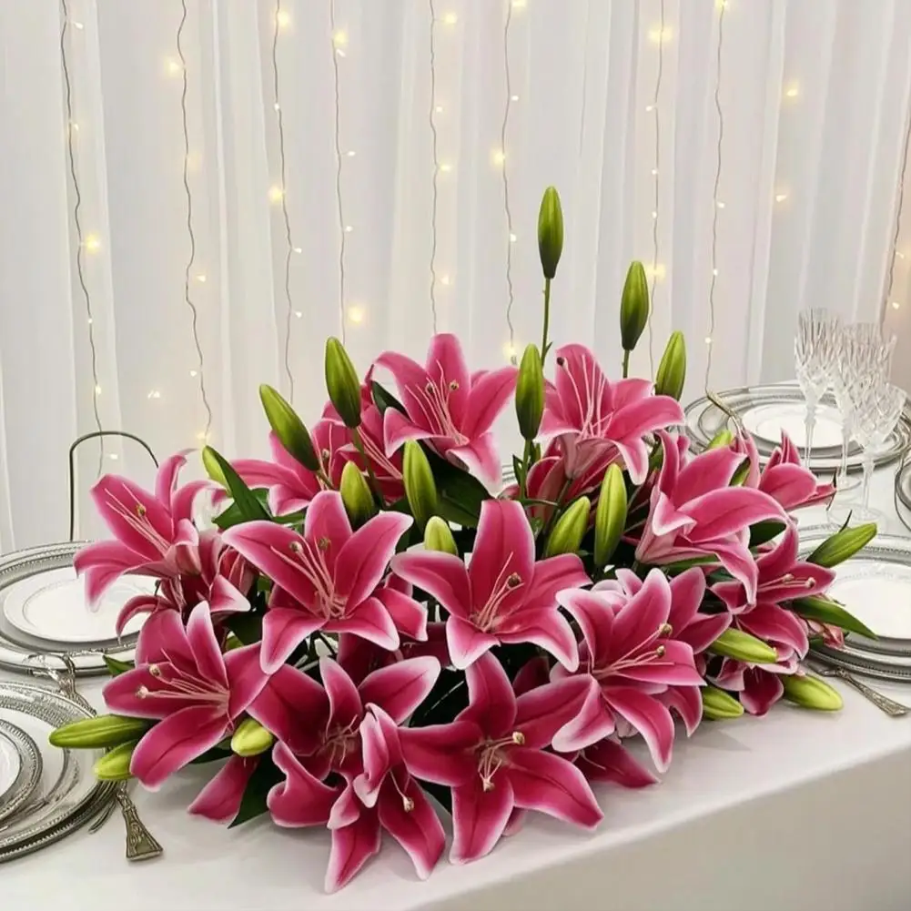 2026 Artificial Lily Silk Flowers, Faux Fake Lilies Plants, 2 Fully Bloomed Lilies with a Bud for Wedding Bouquet Home Party Ind