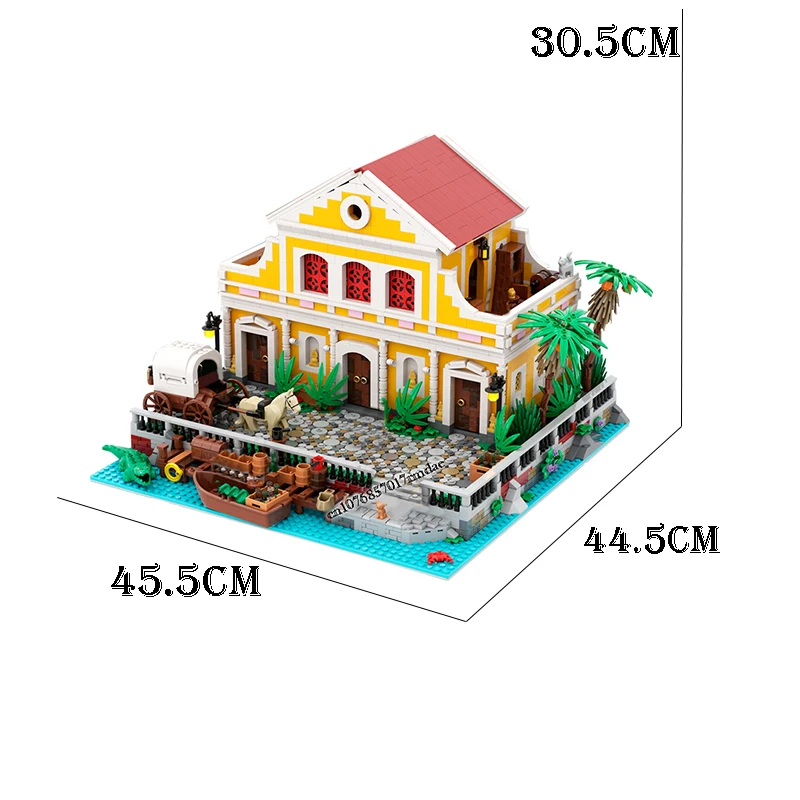 중세 해적 월드 시리즈 MOC 모듈러 하바나 하우스 빌딩 모델, DIY 창의적인 아이디어, 어린이 장난감 선물 빌딩 블록, 3843 개