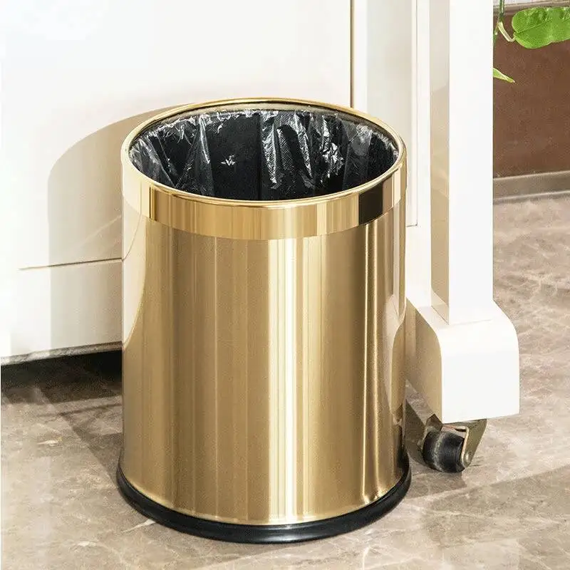 Luxury Golden Dustbin Morden Trash Can Odor Proof Waste Bucket Hotel Cleaning Tools for Home Kitchen Bathroom Living Room
