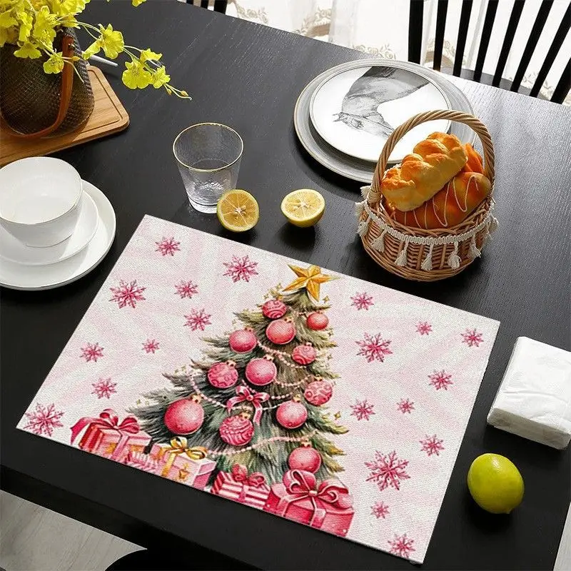 VIKAMA Pink Christmas Tree Christmas Meal Mat Waterproof and Insulated Table Mat Holiday Party Home Restaurant Table Decor Mat