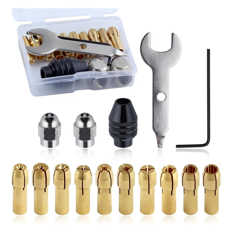 15PCS Drill Chuck Collet Set Rotary Collet Nuts Set 0.5-3.2Mm Shank Replacement 4486 Rotary Tool Change Chuck Accessory