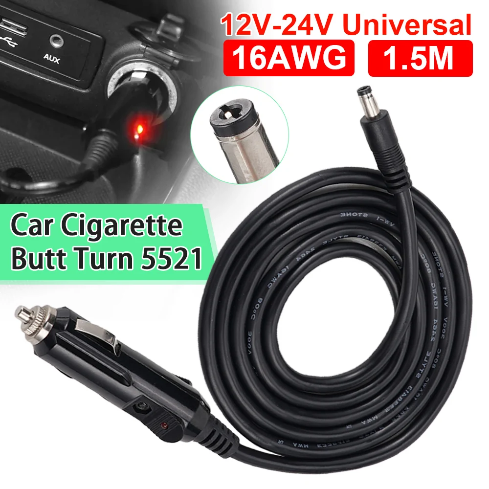 16AWG DC5521/7909 Universal 12V-24V Male Cigarette Lighter Plug Cable Connection Line With LED Light For Car Charger Power Cable