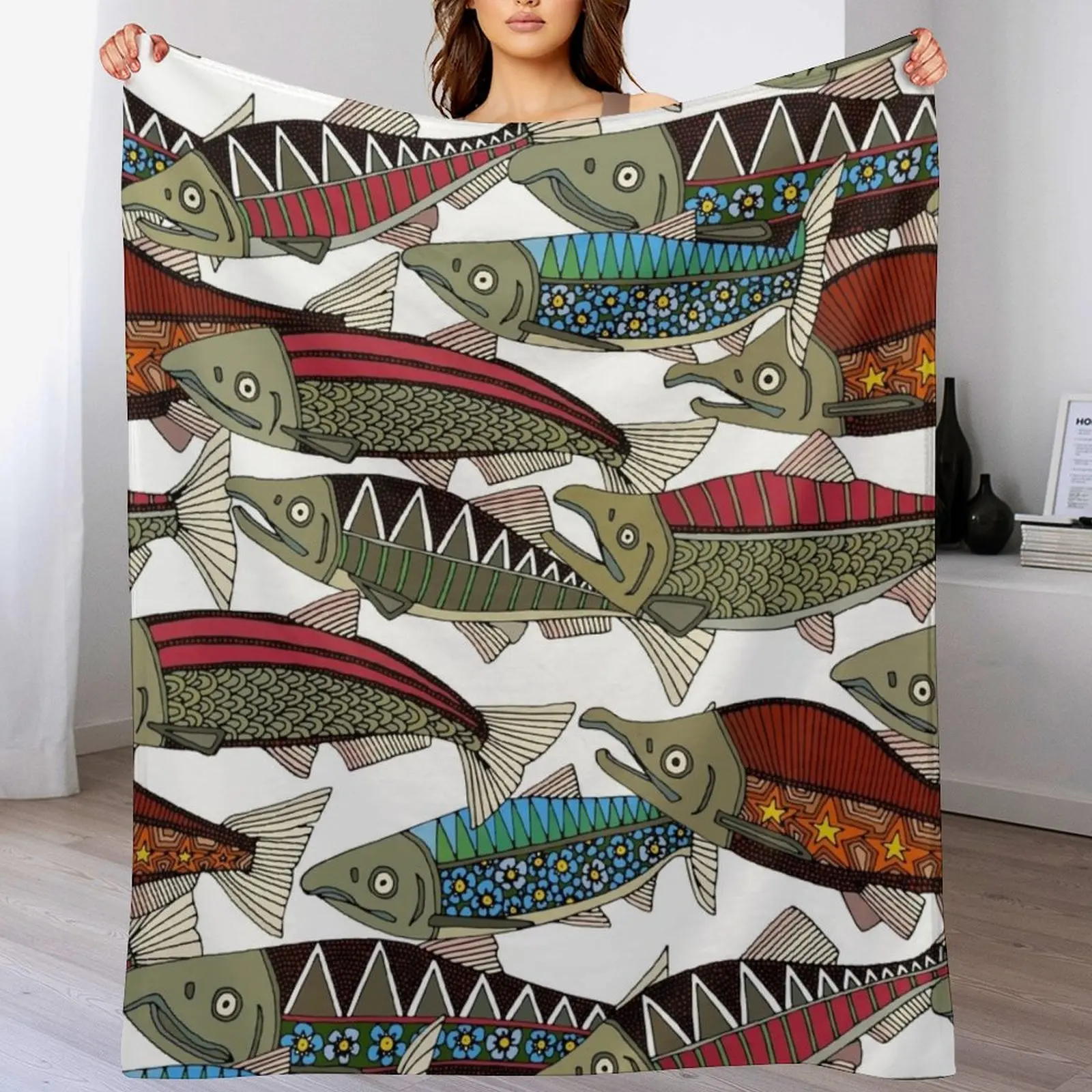 

Alaskan salmon white Throw Blanket Warm Blankets For Bed Multi-Purpose Blankets