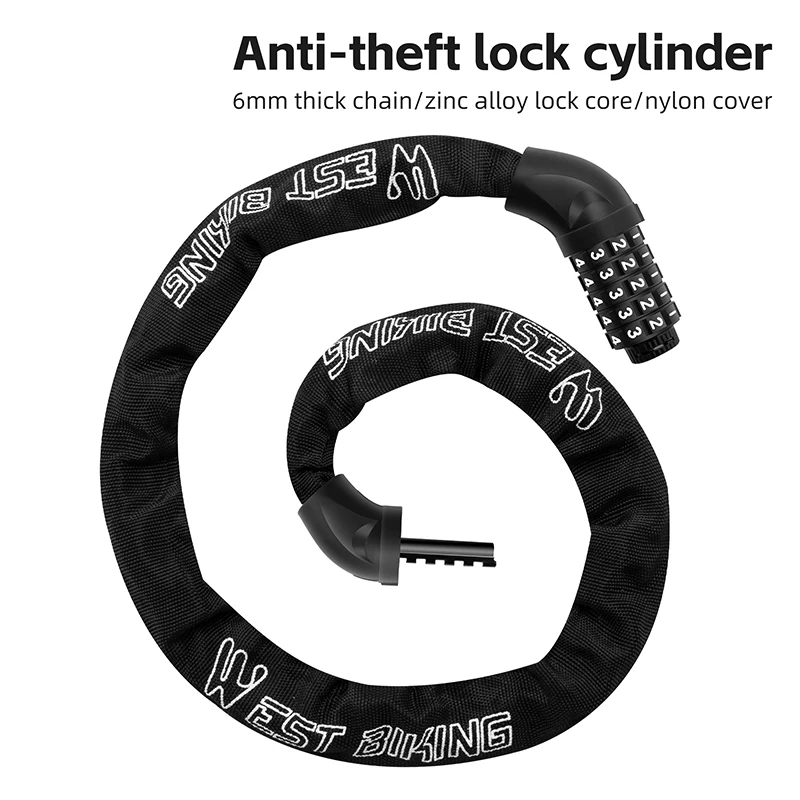 

Multicolor Anti-Theft Bike Lock 5-Digit Password High-Strength Steel Chain with Nylon Cover for Bicycle E-Bike Scooter