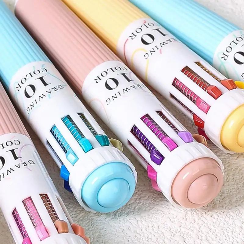  Multicolor Pen 10 Colors Retractable Ballpoint Pen Smooth Writing Pen