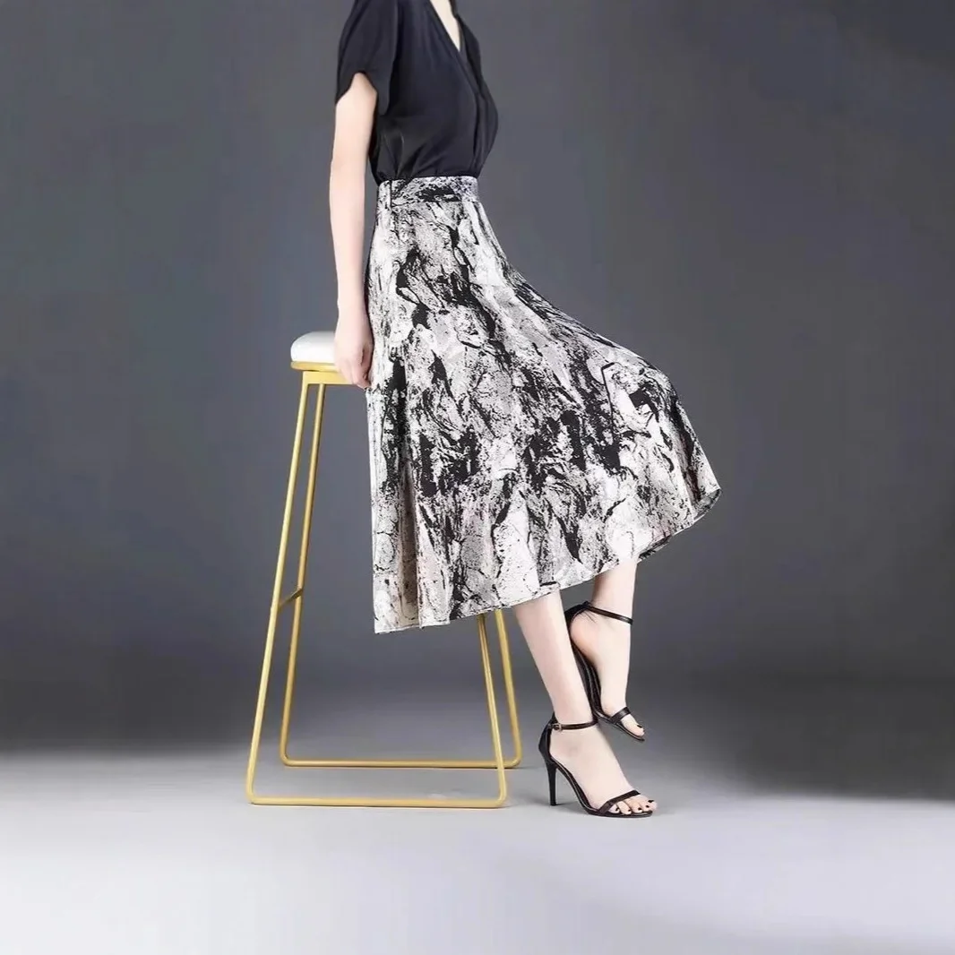 Plus Size Original Large Size New Chinese Style Water Media Half Length Skirt Women Summer Design Maxi Elegant