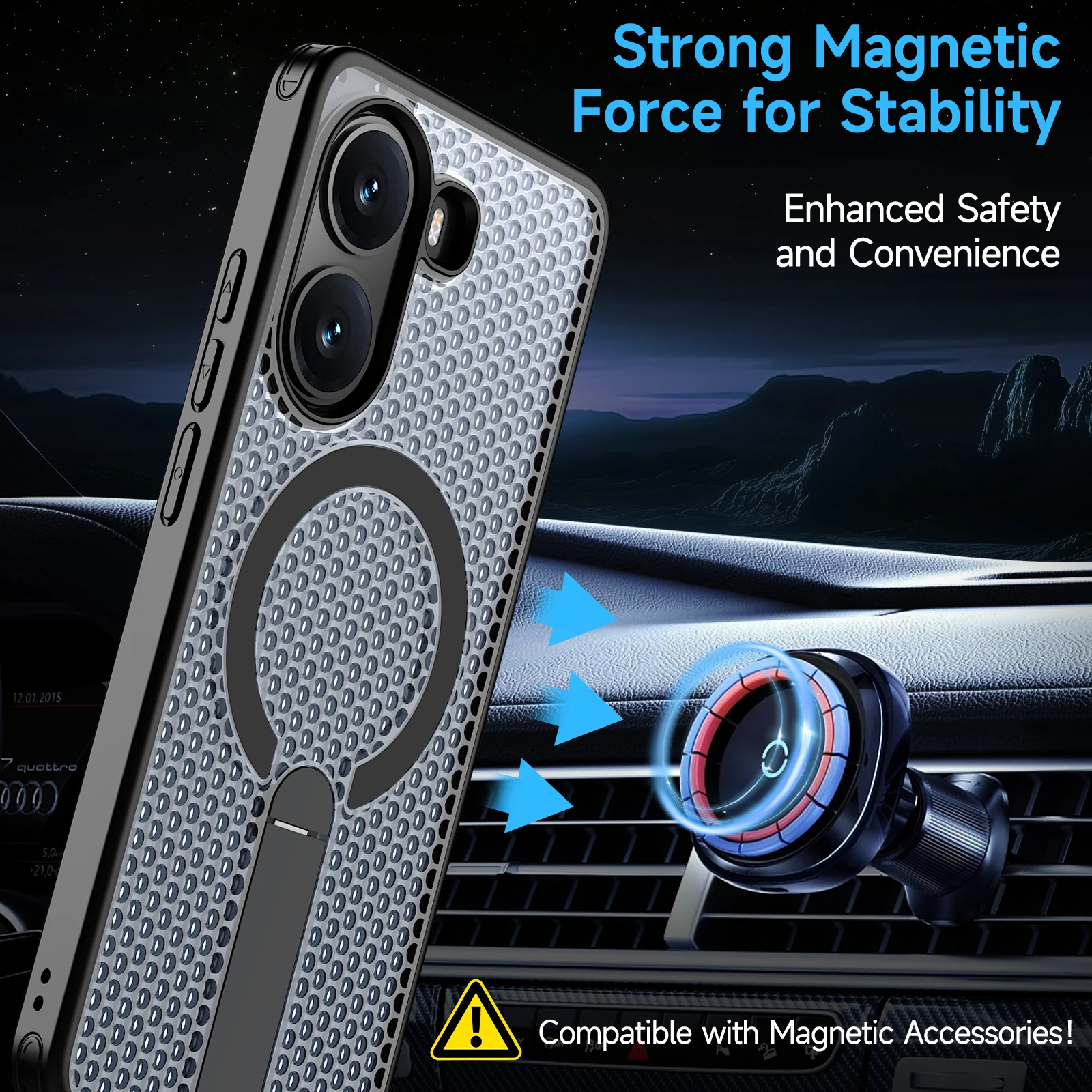 TPU+PC N52 Magnetic Armor Phone Case for Xiaomi Poco X8 Pro Max F7 F8 M8 Pro Honeycomb Cooling Metal Bracket Anti-drop Cover view 6