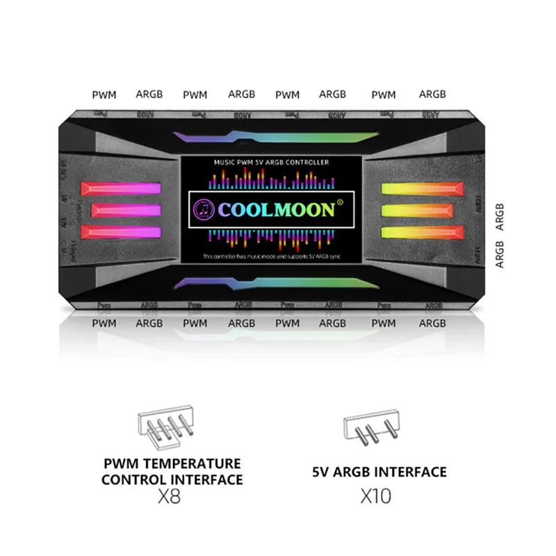 COOLMOON 4-in-1 PWM regulacja temperatury centrum ARGB obudowa PC wentylator muzyka bezprzewodowy pilot zdalnego sterowania Splitter AURA synchronizacji akcesoria PC