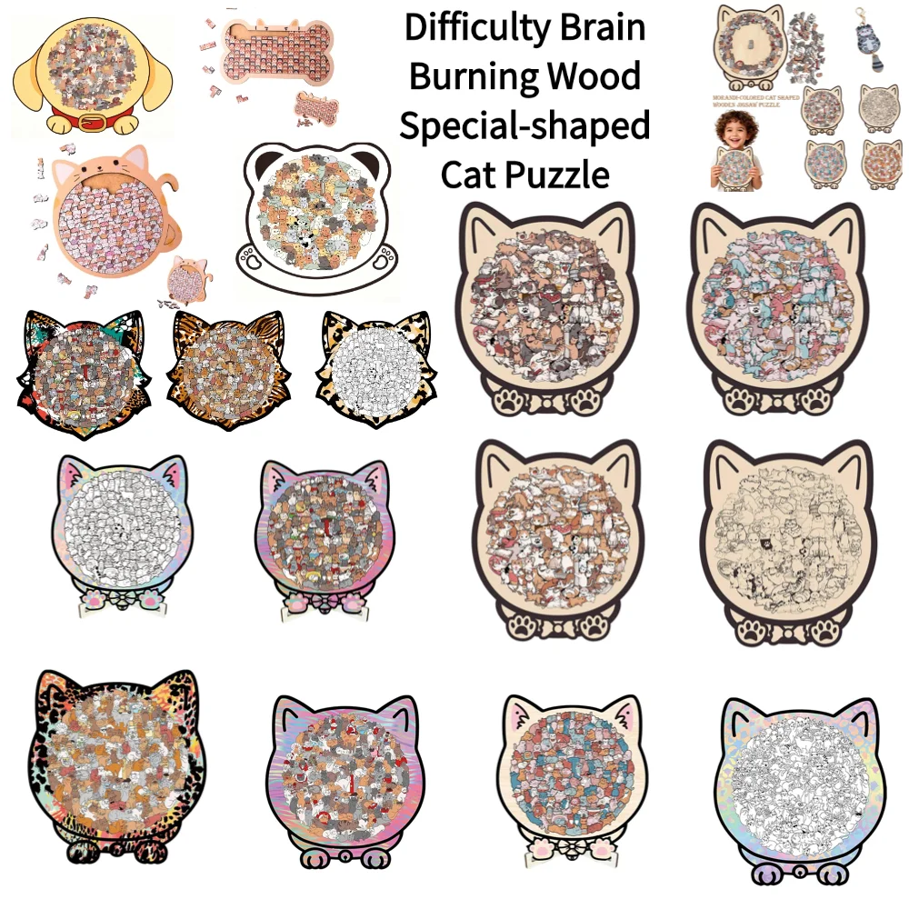 135 قطعة بازل قطع خشبي على شكل قطة فريدة من نوعها قطع ألغاز غير منتظمة لعبة هدايا عيد الميلاد لمحبي القط ديكورات المنزل