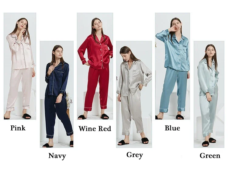 Plain Dyed 16mm Mulberry Silk Pajamas Suits Single Breasted Sleepwear Luxury Silk Pajama Sets