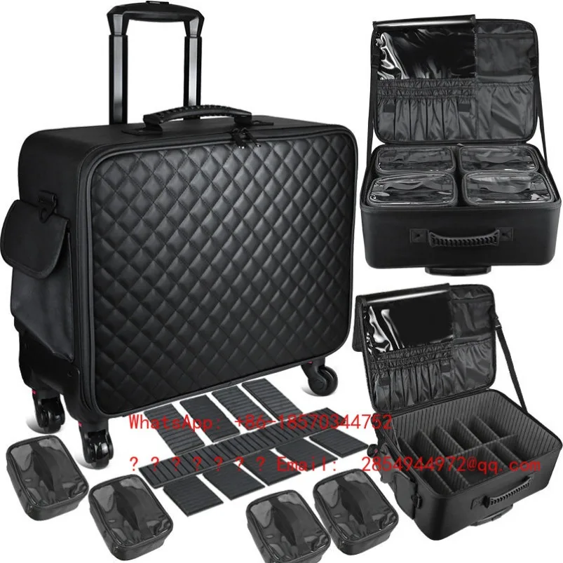 

Professional Trolley Makeup Case, Large Capacity Hairdressing and Beauty Toolbox