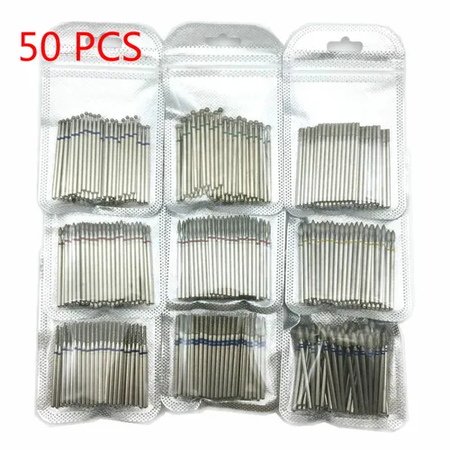 50 unids/set juego de brocas para cortador de uñas, fresas de pulido de diamante Dental, pulidor de laboratorio Dental, herramientas para uñas con vástago de 2,35mm