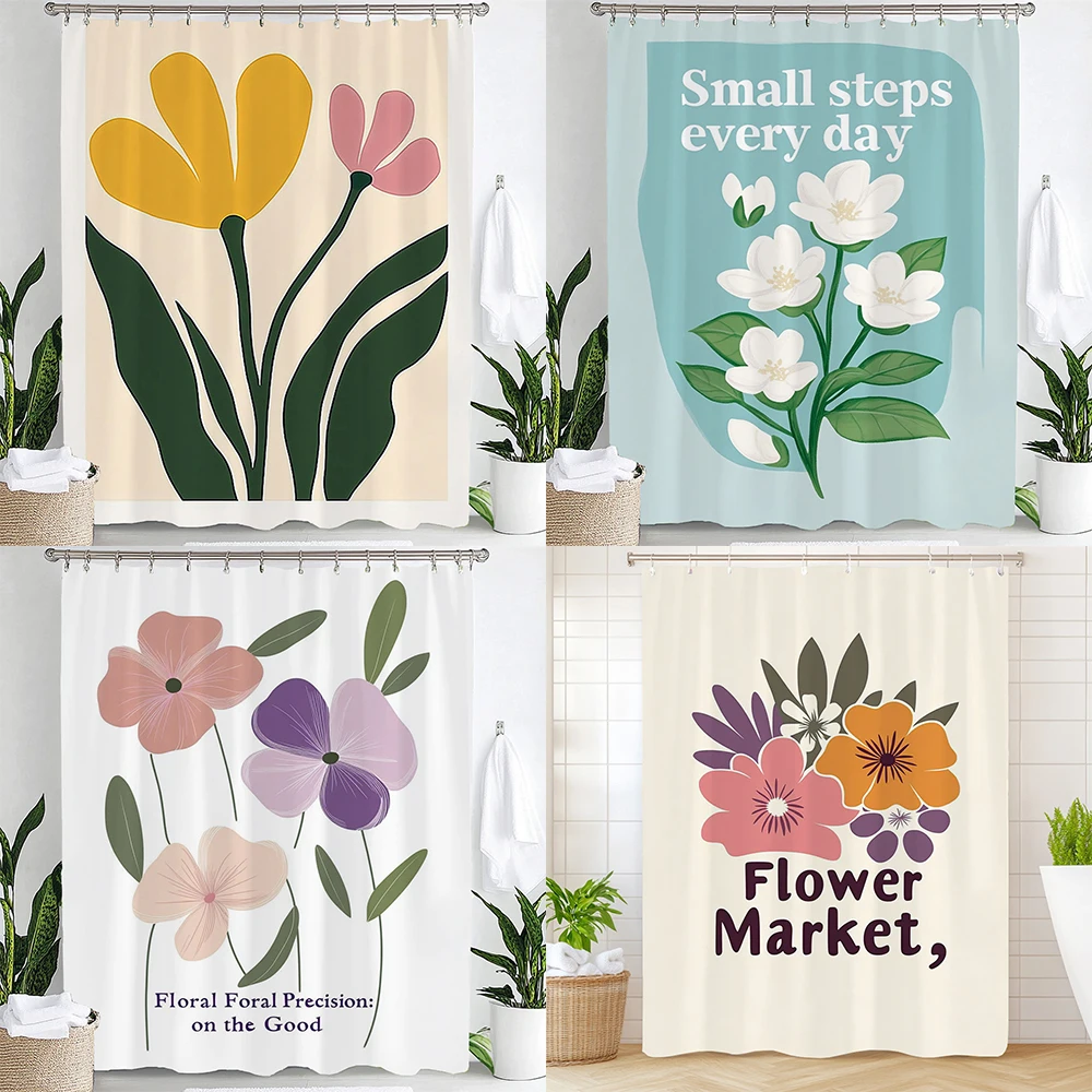 

Скандинавская минималистичная занавеска для душа с принтом цветов, декоративная занавеска для ванной комнаты, подвесная занавеска с крючками, машинная стирка