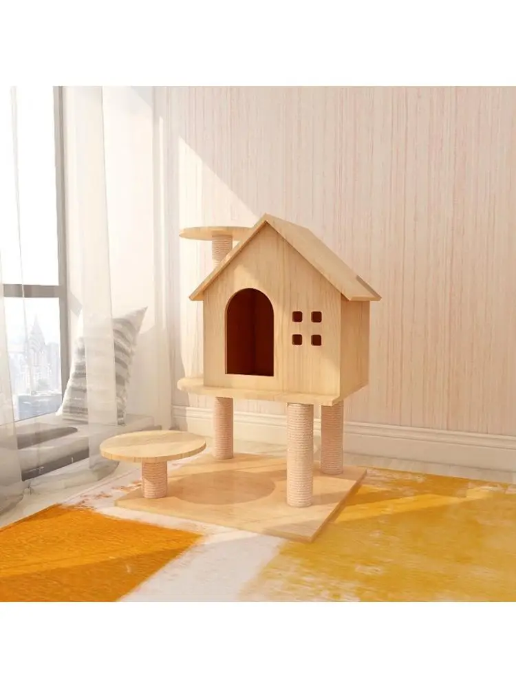 Multi-layer Cat Climbing Frame, Cat Litter Tree, One Solid Wood, Luxury Villa, Crawling Furniture