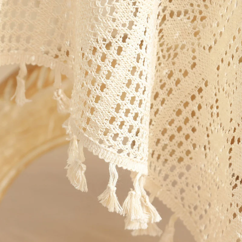Vintage Handmade Crochet Tablecloth Macrame Lace Table Cloth Covers Rectangle for Kitchen Dinning Tabletop Party Home Decoration