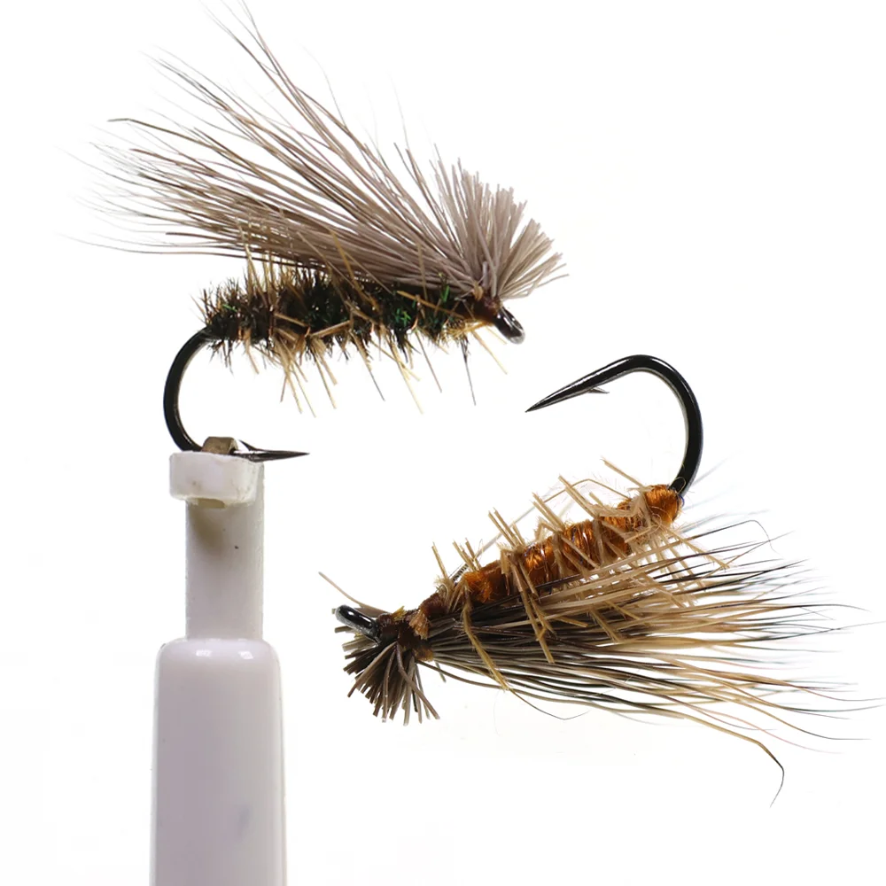 8 piezas # 14 Moscas Secas de Pelo de Alce con Anzuelo Barbed, Imitaciones de Insectos Artificiales para Pesca con Mosca de Trucha y Perca