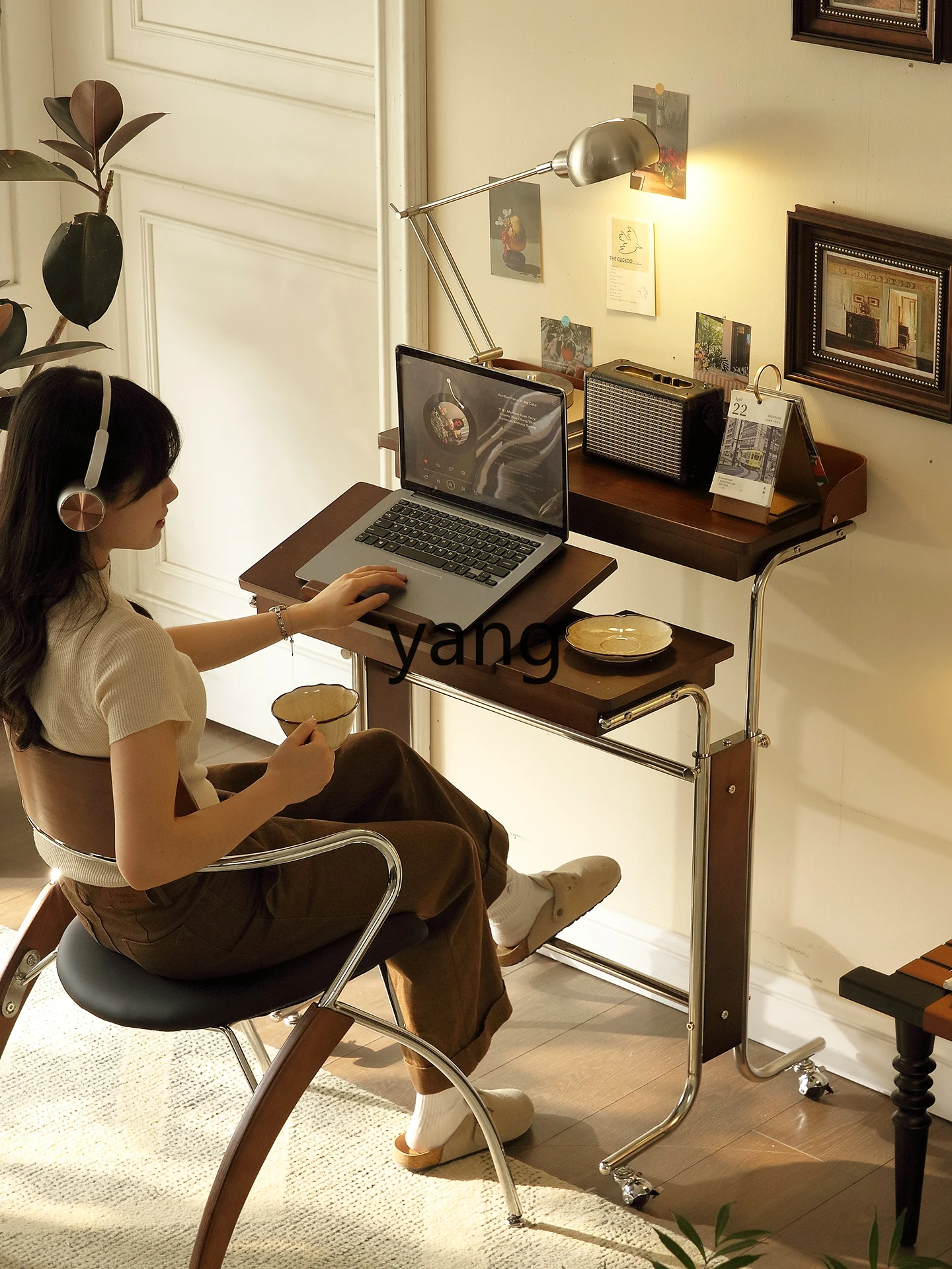 LMM medieval solid wood house folding mobile desk office study bedroom bay window bedside table
