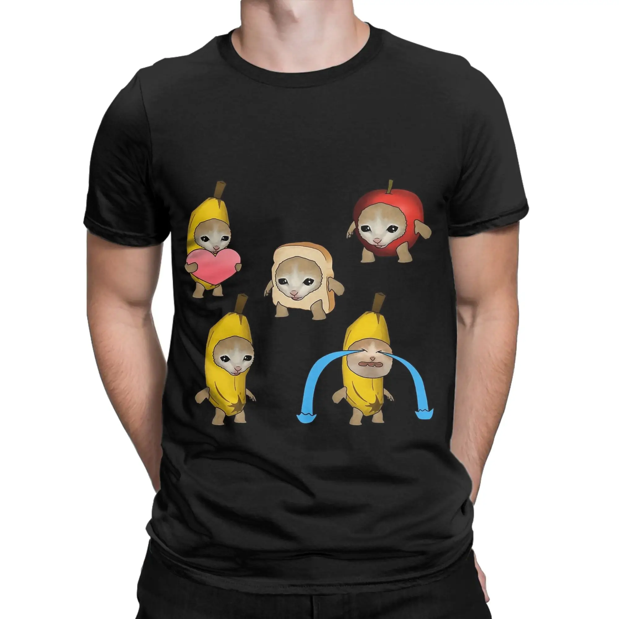 Banana cat meme variety Funny Graphic 100% Cotton T-Shirt Meme Cat Tops Tees For Men