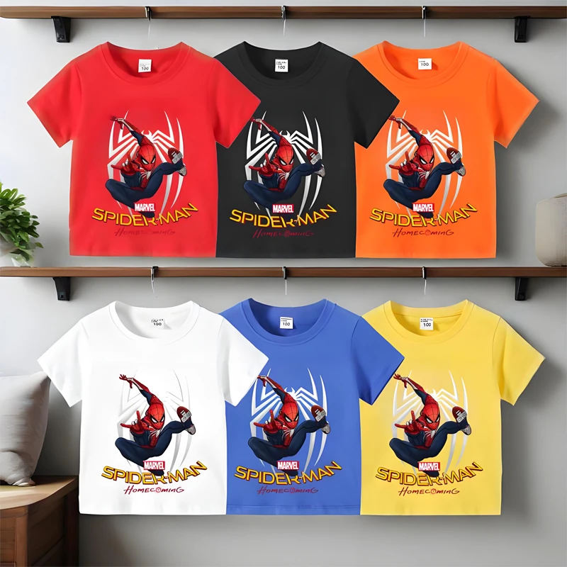 

Disney Teen Cotton T-shirt Kids Street Cartoon Spider-Man Outdoor Comfortable Casual crew neck T-shirt Boys Girls Tops