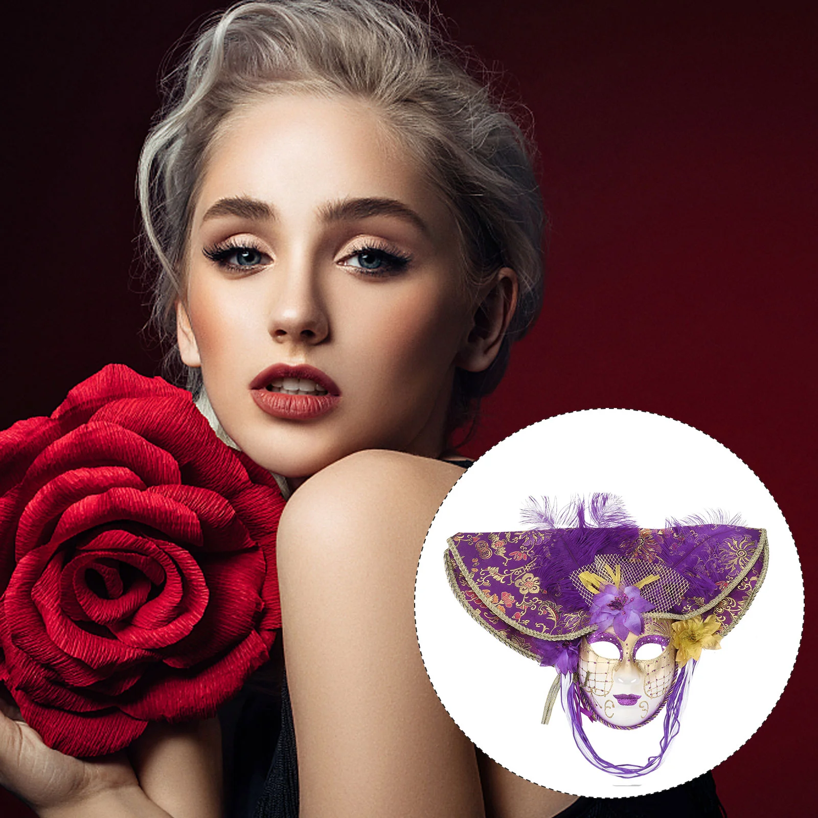 

Big Hat Mask Decoration Cospaly Metal Face Venetian Plastic Masquerade Props Women Cover Costume Cosplay