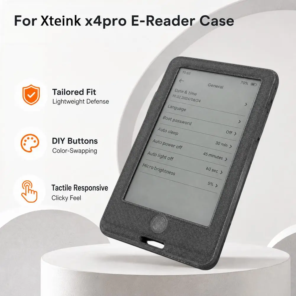 Protective Shell for Xteink X4 Pro PETG and TPU Slim Fit Case with DIY Color Button Accessory Kit for Handheld Reader