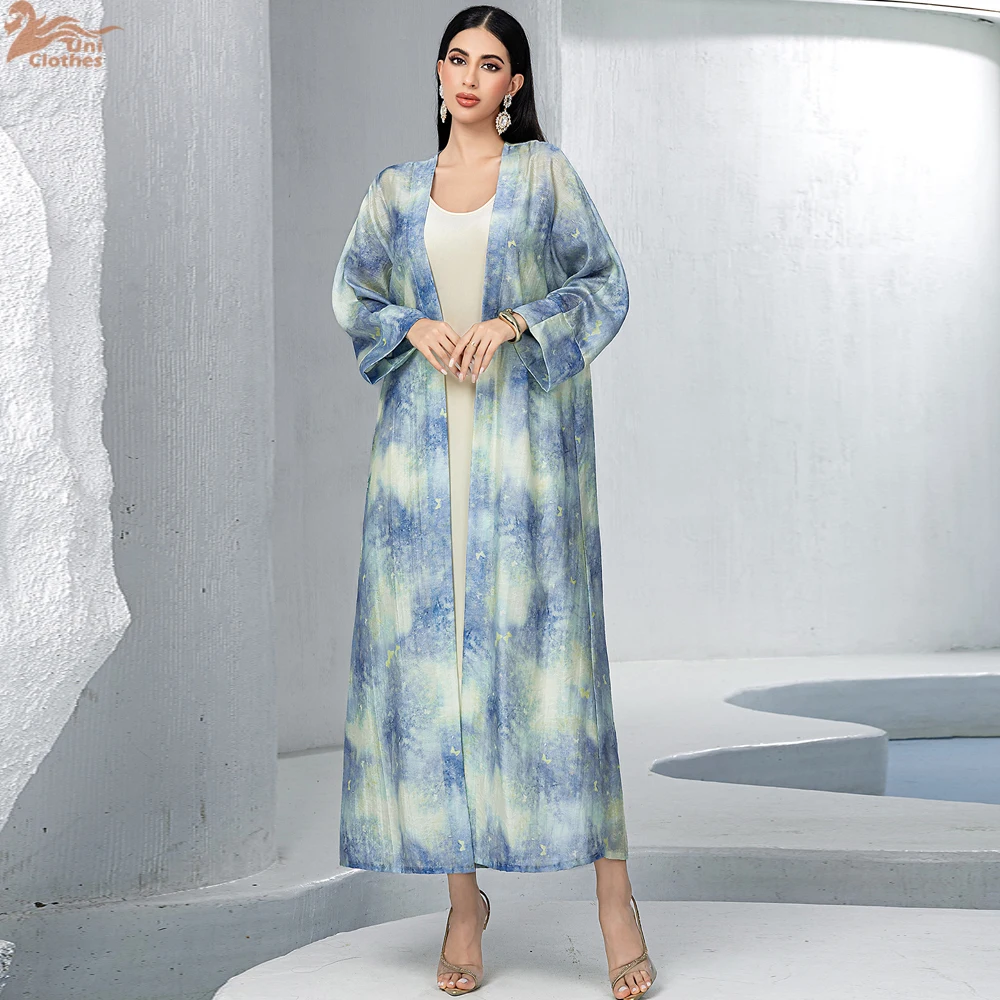 

Dubai Turkish Abaya 2 Piece Matching Set Muslim Women Inner Under Dress Abayas Open Front Cardigan Suit Ramadan Islamic Clothing