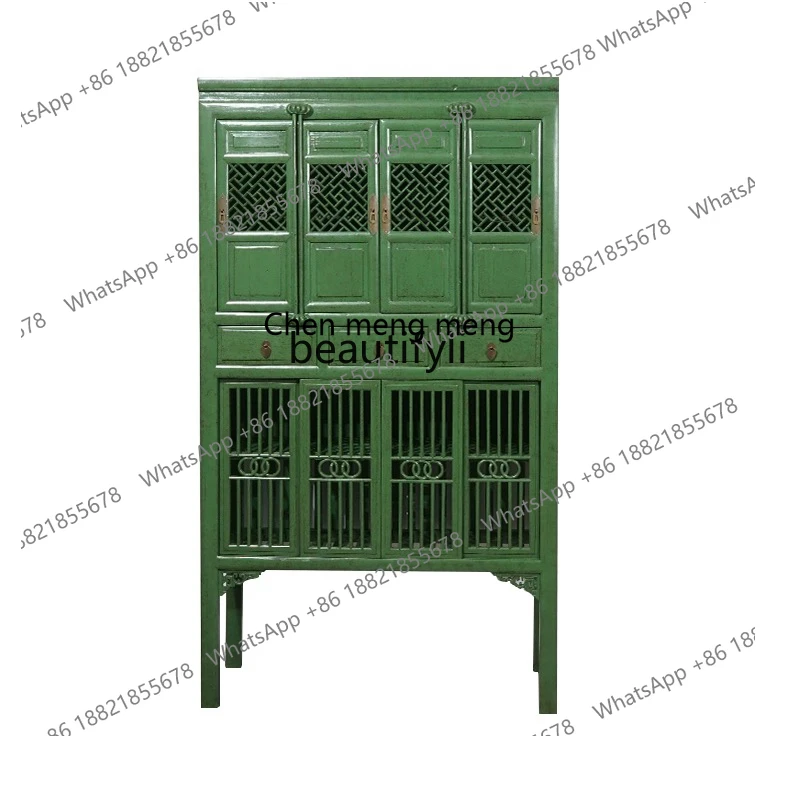 Classical Chinese old furniture, dining side cabinet,  solid wood and old elm integrated against the wall can be customized