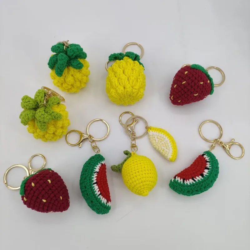 

Creative Fruit Series Crochet Keychain Cute Lemon Keyrings Handmaking Knit Pineapple Keyrings Knitted Fruit Keyrings Wholesale