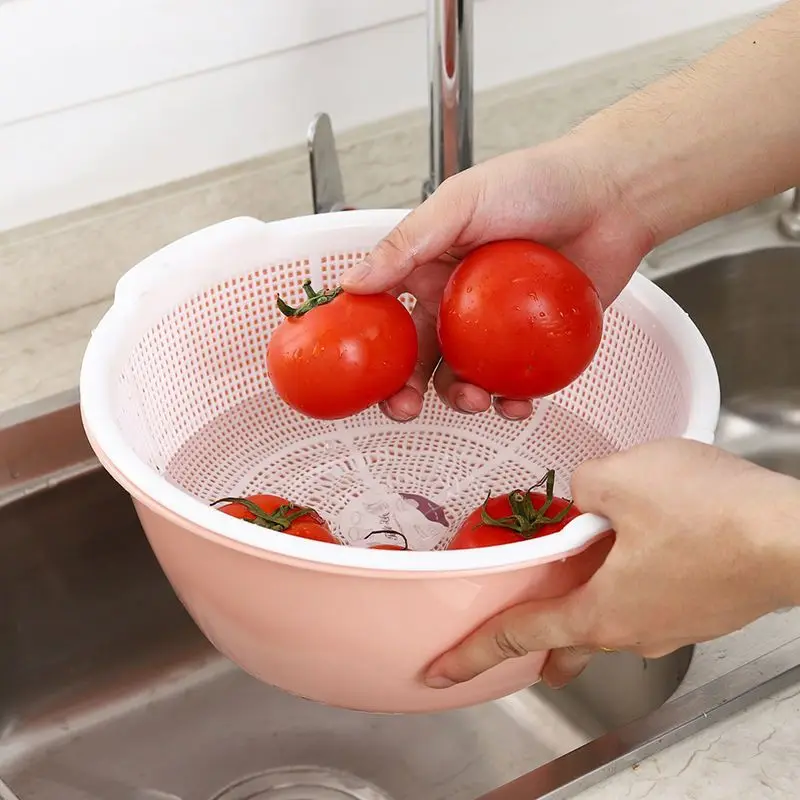 Food Grade Plastic Cleaning Basin for Fruit Vegetable Double Layer Drain Basket Multi-function Kitchen Accessories Storage Bowl