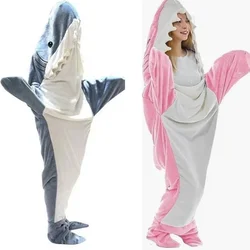 Thickened Warm Flannel Cartoon Shark Sleeping Bag Animal One-PieceMen Women Homewear School Robe Plush Thick Sleepwear