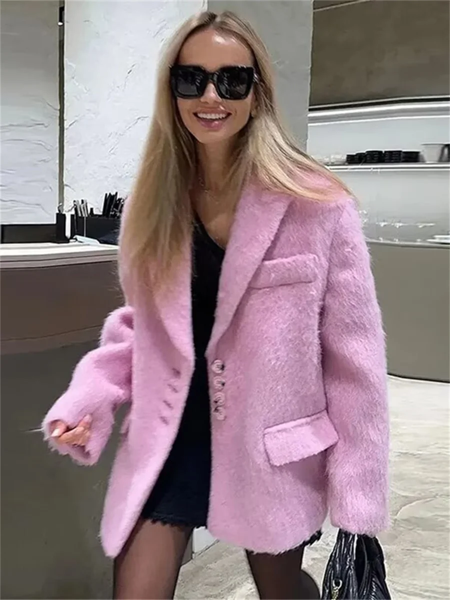 

Elegant Thickened Woolen Suit Coat Long Hair Medium Length Loose Fit Fashionable Women's Autumn Winter Outerwear