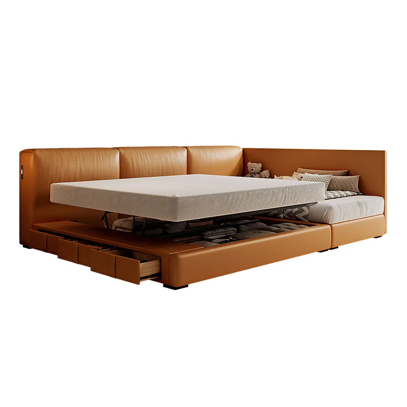 Special parent-child double bed, family of three, master bedroom, splicing, three-person wide tatami, soft buns, mother and Mo