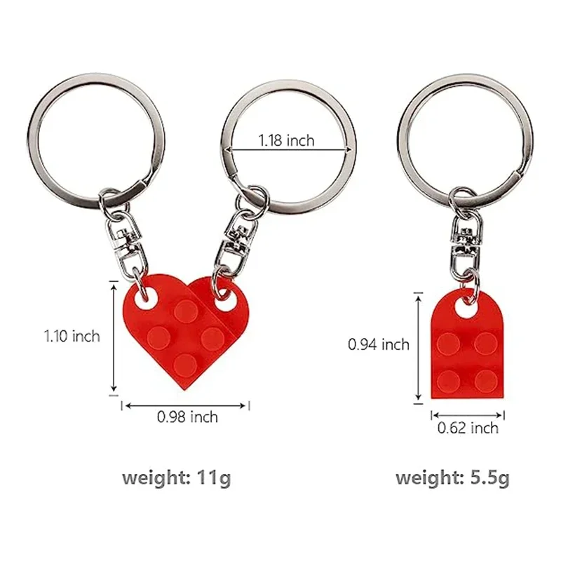 New Brick Keychain for Couples Friendship 2pcs Matching Heart Colorful Keyring Set for Girlfriend Boyfriend Valentine\'s Day Gift