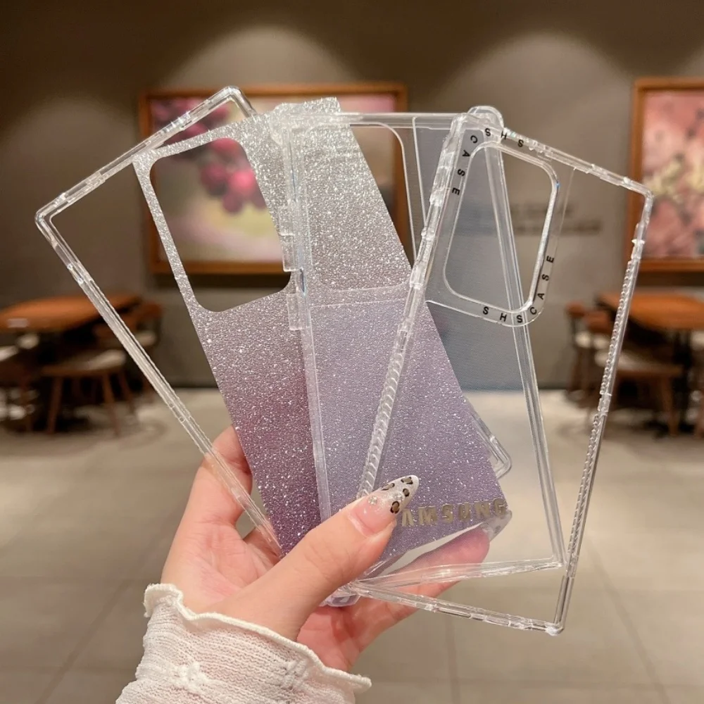 3 in 1 Clear Gradient Glitter Case Samsung Galaxy S25 S24 S23 S22 Ultra Plus S23 FE A54 A34 A25 A24 A15 Full Logo Protect Cover