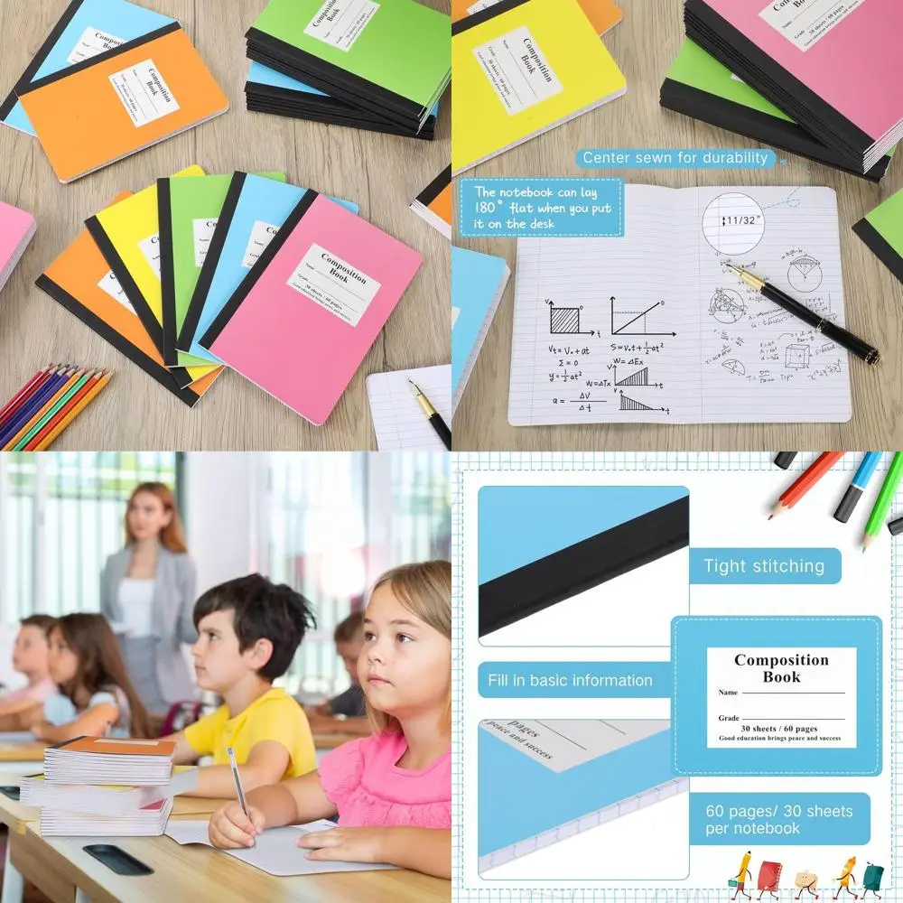 

Bulk Wide Ruled Composition Notebooks, 8.5 x 5.5, 60 Pages, 30 Sheets, School & Office Supplies, 100 Pack