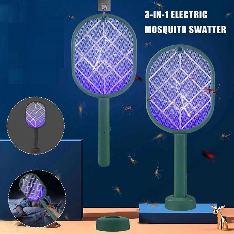 3000V Insect Racket Mosquito Killer Lamp Electric shocker UV Light USB Charging Fly Bug Zapper Trap Flies Summer Fly Swatter