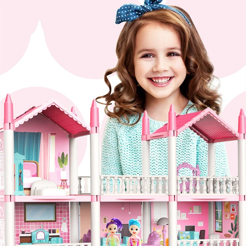 Children Montessori House 3d Assembled Doll Castle Diy Manual Doll House Villa Princess Castle Girl\'s Toy Birthday Gift Toy Hous