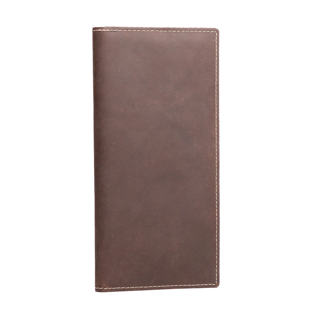 Vintage Crazy Horse Leather Long Wallet for Men with Multiple Card Slots and Zipper Pocket