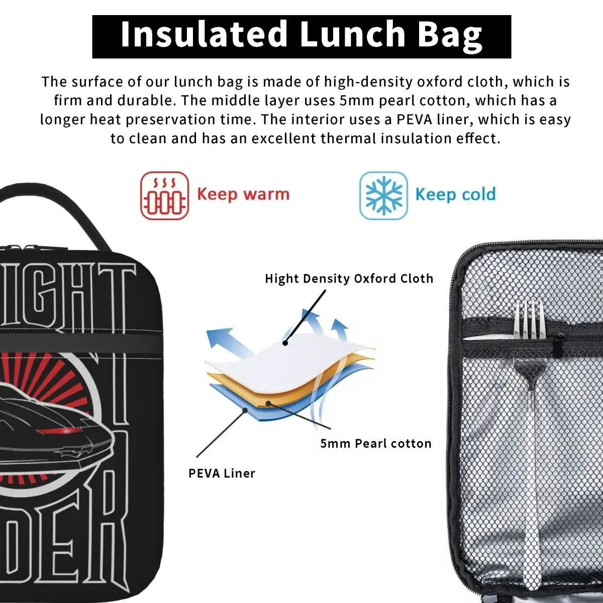 Knight Rider Logo Lunch Bag Isolado, Cooler Lunch Container, Tote Grande, Caixa de alimentos, Bolsas para piquenique universitário