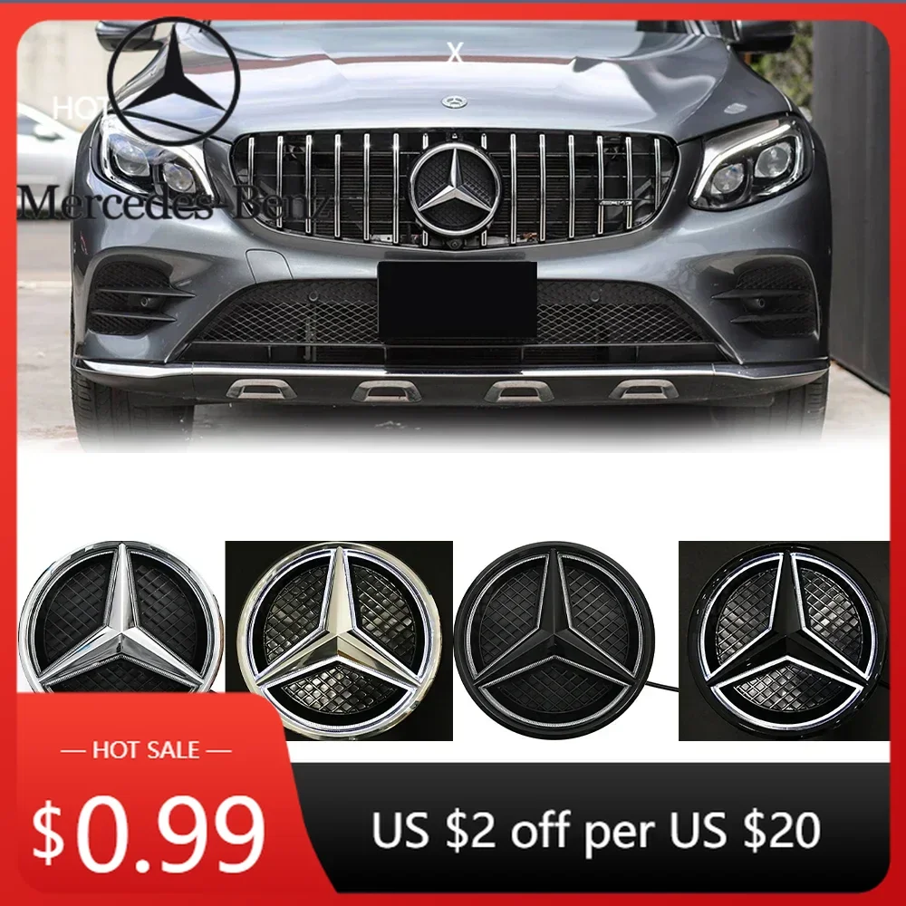 

Автомобильная наклейка для Mercedes Benz OE, светодиодная эмблема, автомобильная глянцевая черная передняя решетка с подсветкой логотипа, звездный значок X253 W166 C292 X166