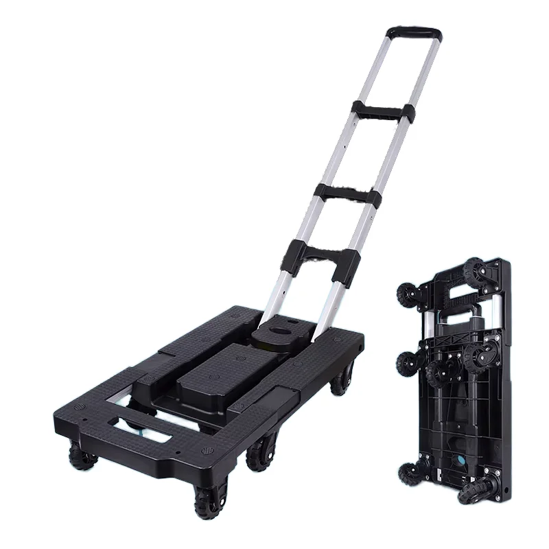 Portable collapsible retractable utility trolley with 7-wheel airport mobile transport trolley luggage cart