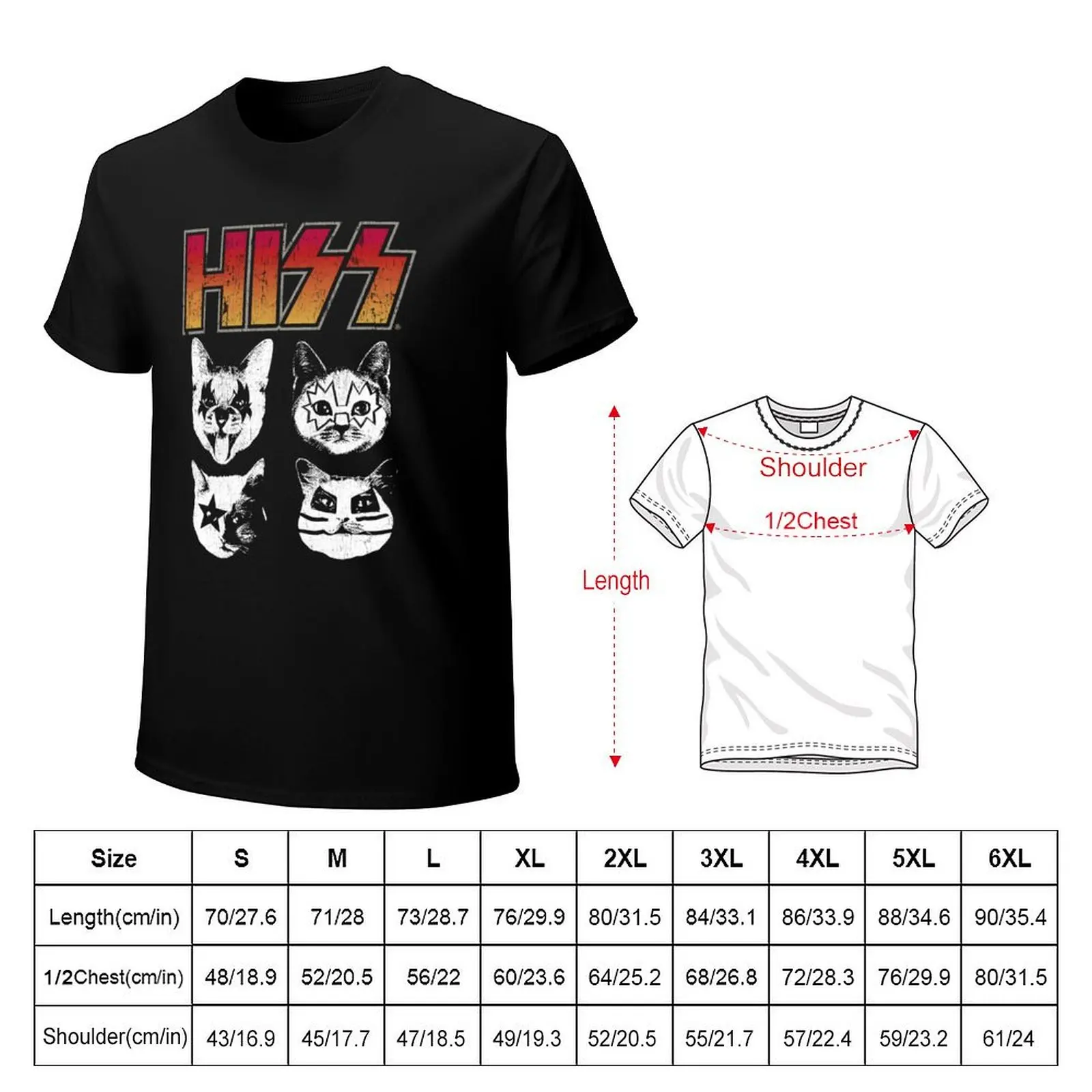 HISS Cat Funny Cats Kittens Rock Music Cat Lover Hiss T-Shirt Plus Size Loose Short Sleeve Top