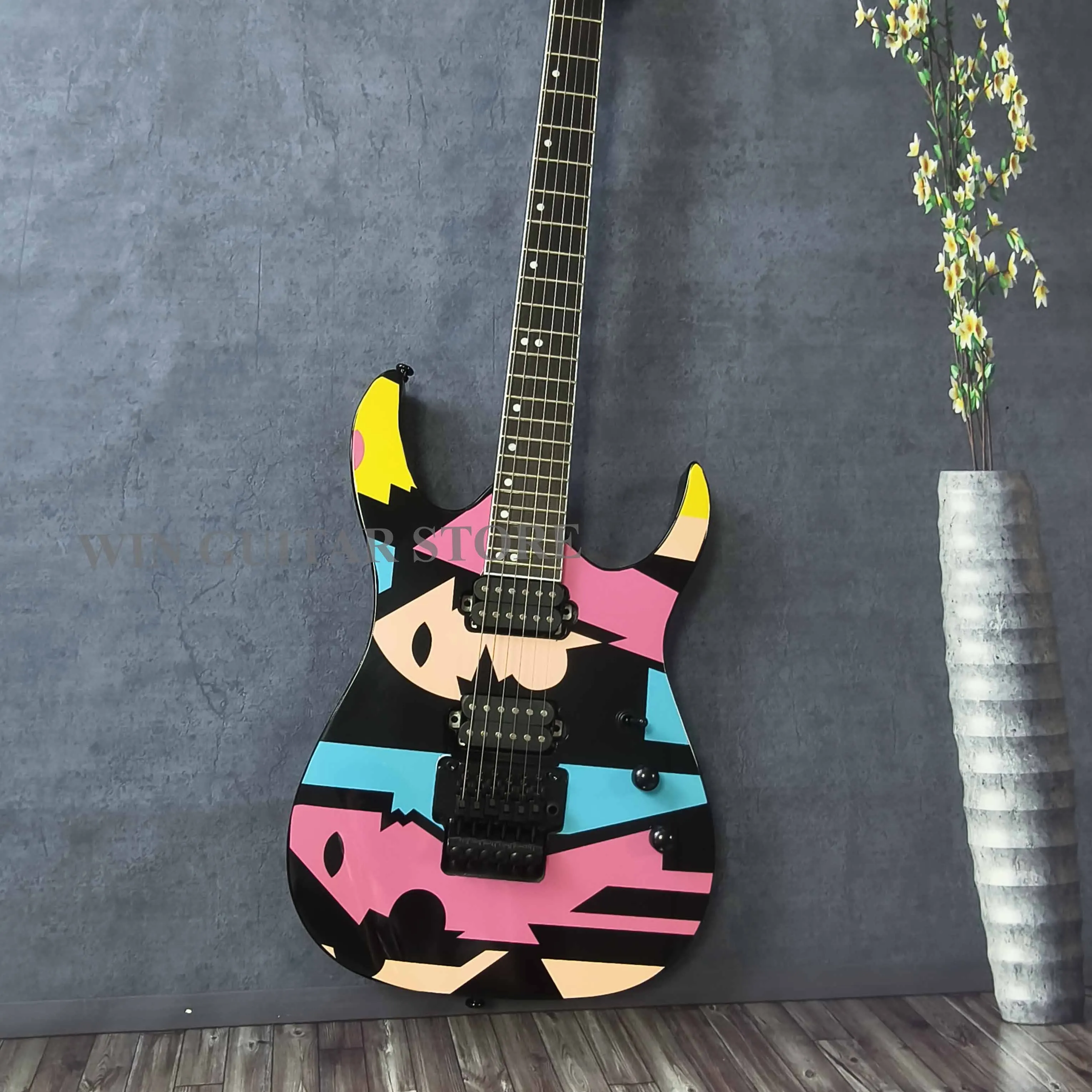 กีตาร์ไฟฟ้าส่วนบุคคลพร้อมปิ๊กอัพเอสเอส ฮาร์ดแวร์ฟลอยด์คอไม้เมเปิล 6 สายของขวัญคริสต์มาสจัดส่งฟรี