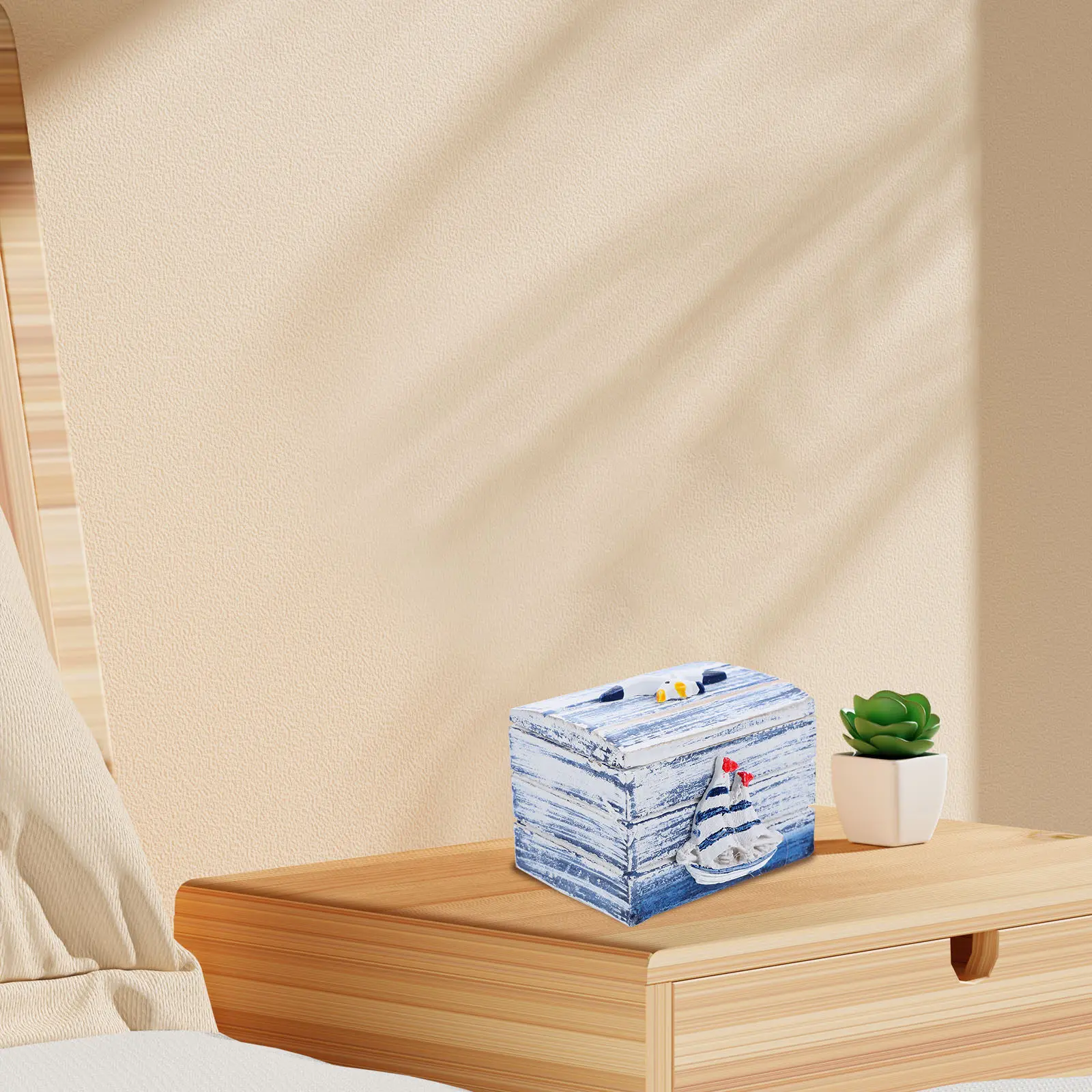 

Mediterranean Wooden Box Small Jewelry Holder Well Made Beautiful Fashionable Desktop Table Decoration Smooth Surface No Burrs